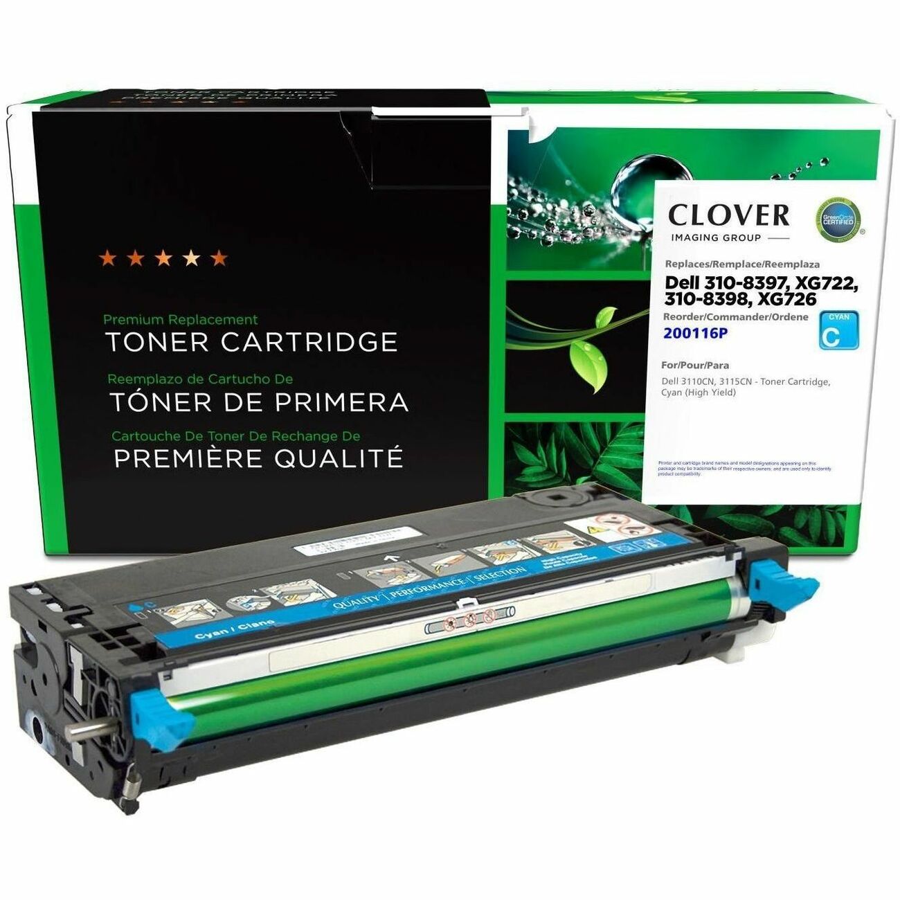 CIG Remanufactured High Yield Laser Toner Cartridge Dell 310-8094, Dell 310-8095, Dell 310-8397, Dell 310-8398, Dell XG722, Dell XG726 - Cyan - 1 Each