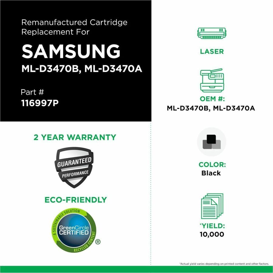 CIG Remanufactured High Yield Laser Toner Cartridge Samsung ML-D3470A, Samsung ML-D3470B, Samsung MLD-3470A, Samsung MLD-3470A/ELS, Samsung MLD-3470A/EUR, Samsung MLD-3470B, Samsung MLD-3470B/ELS, - - 116997P