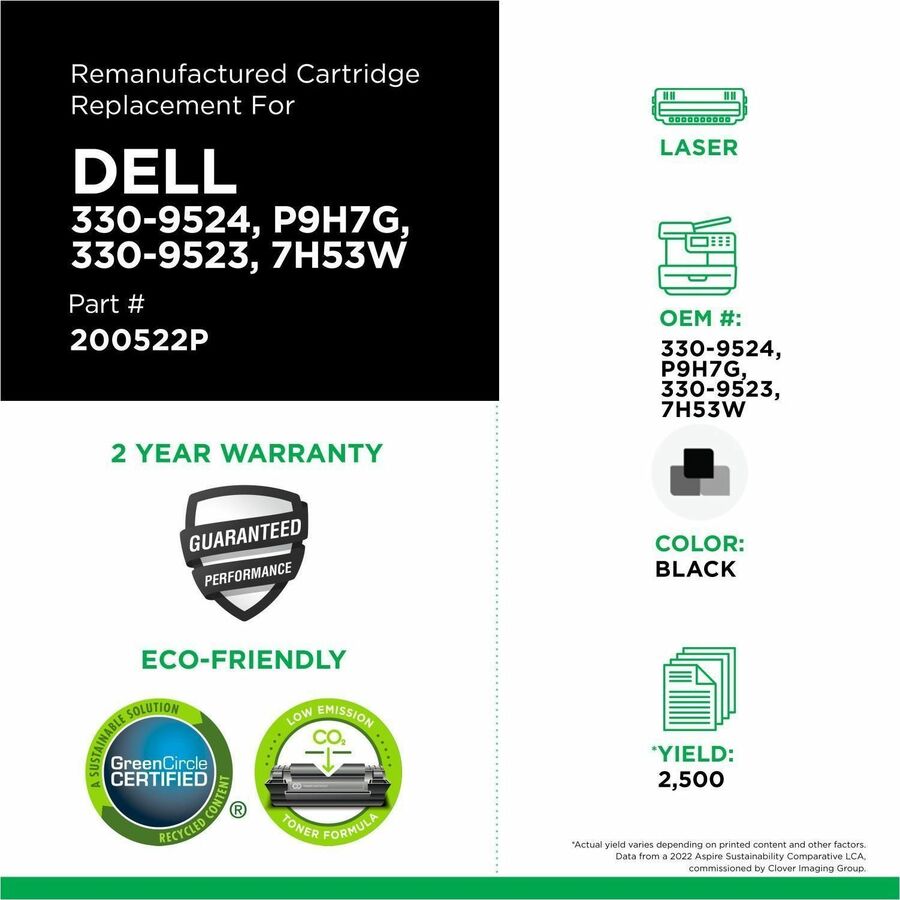 CIG Remanufactured High Yield Laser Toner Cartridge Dell 330-9523, Dell 330-9524, Dell 7H53W, Dell P9H7G - Black - 1 Each - 200522P