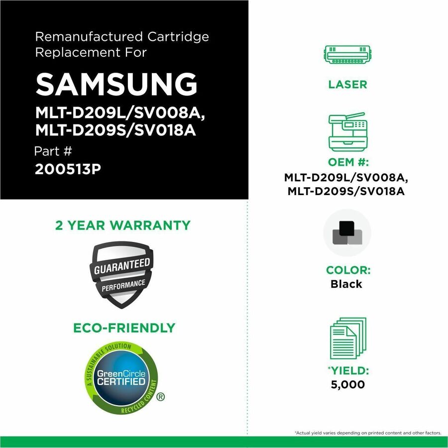 CIG Remanufactured High Yield Laser Toner Cartridge 2092L, 2092S (Samsung 2092L, Samsung 2092S, Samsung MLT-D2092L, Samsung MLT-D2092L/ELS, Samsung MLT-D2092S, Samsung MLT-D2092S/ELS, Samsung - Black - 200513P