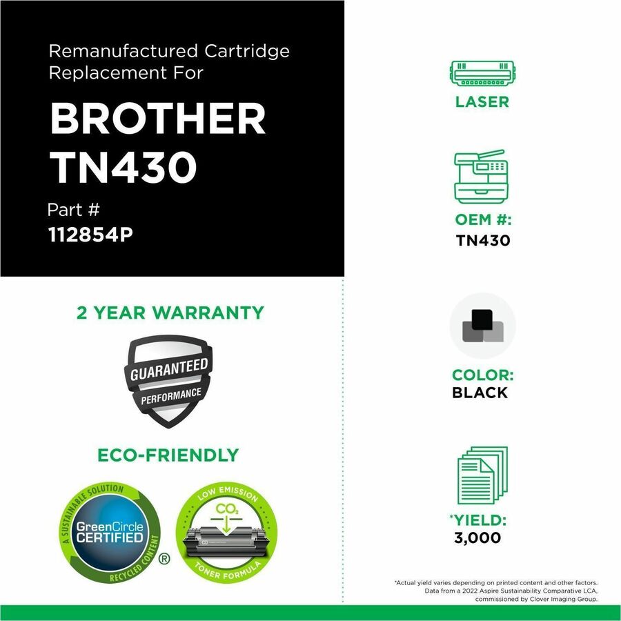 CIG Remanufactured Standard Yield Laser Toner Cartridge Brother TN430, Brother TN6300, Dataproducts DPCPB16C, Pitney Bowes 817-5 - Black - 1 Each - 112854P