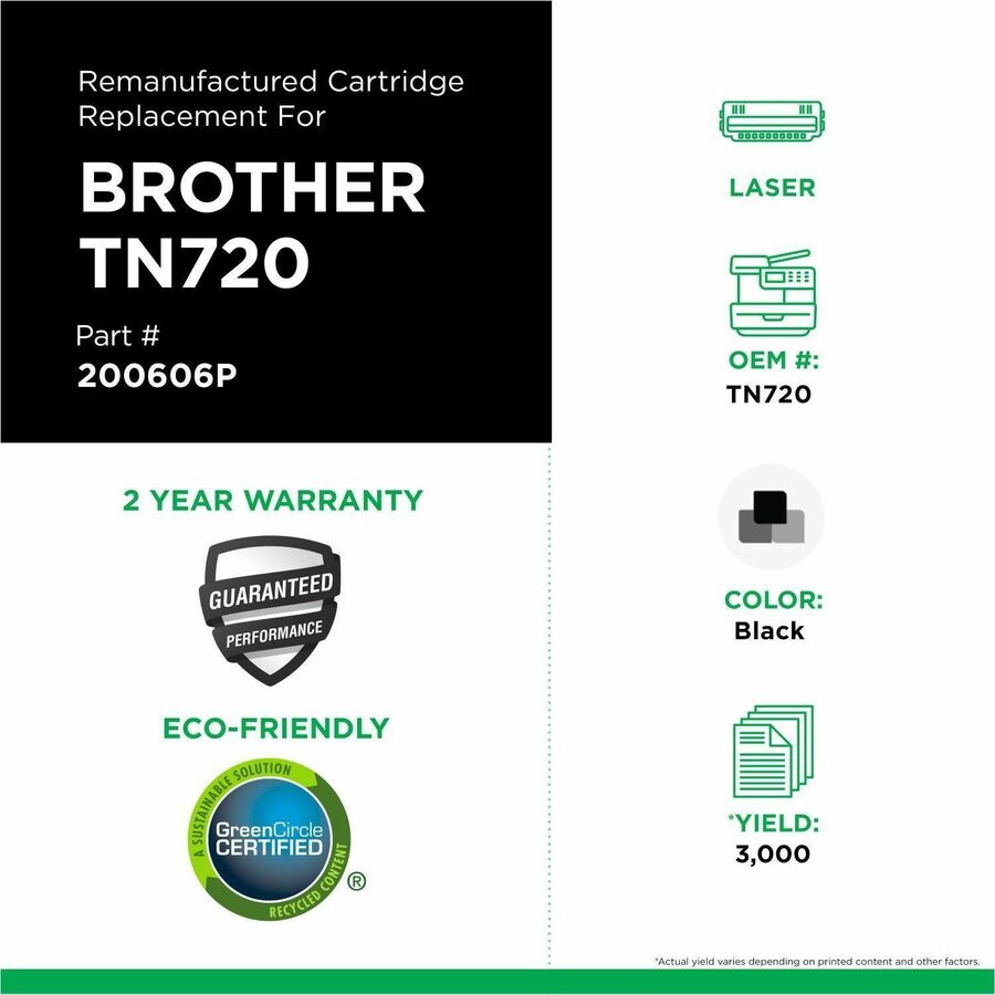 CIG Remanufactured Laser Toner Cartridge Brother TN-3380, Brother TN720 - Black - 1 Each - 200606P