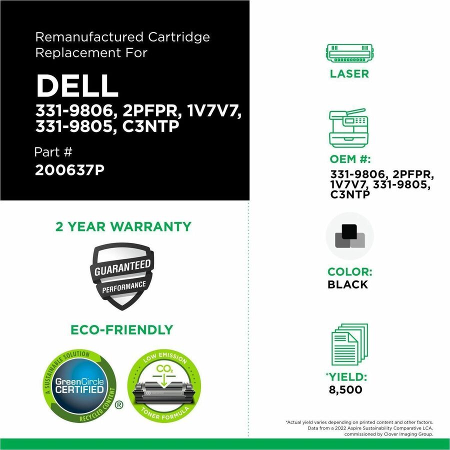 CIG Remanufactured High Yield Laser Toner Cartridge 331-9806, 2PFPR, 1V7V7, 331-9805, C3NTP - Black - 1 Each - 200637P
