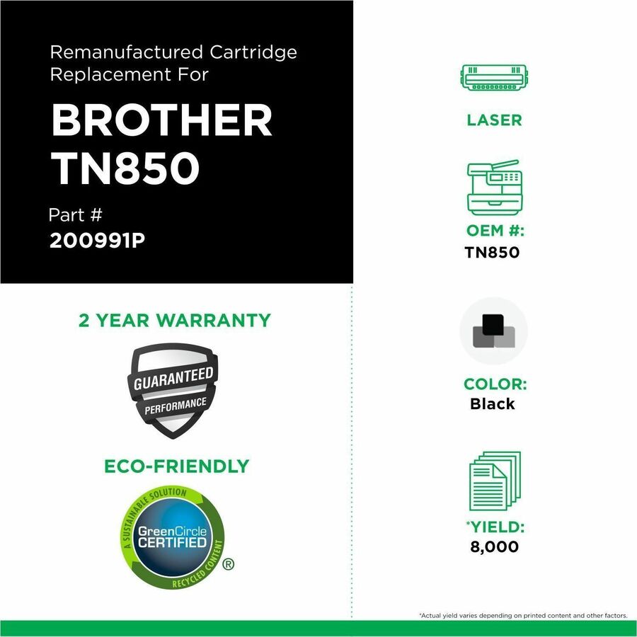 CIG Remanufactured High Yield Laser Toner Cartridge TN850 (Brother TN850) - Black - 1 Each - 200991P