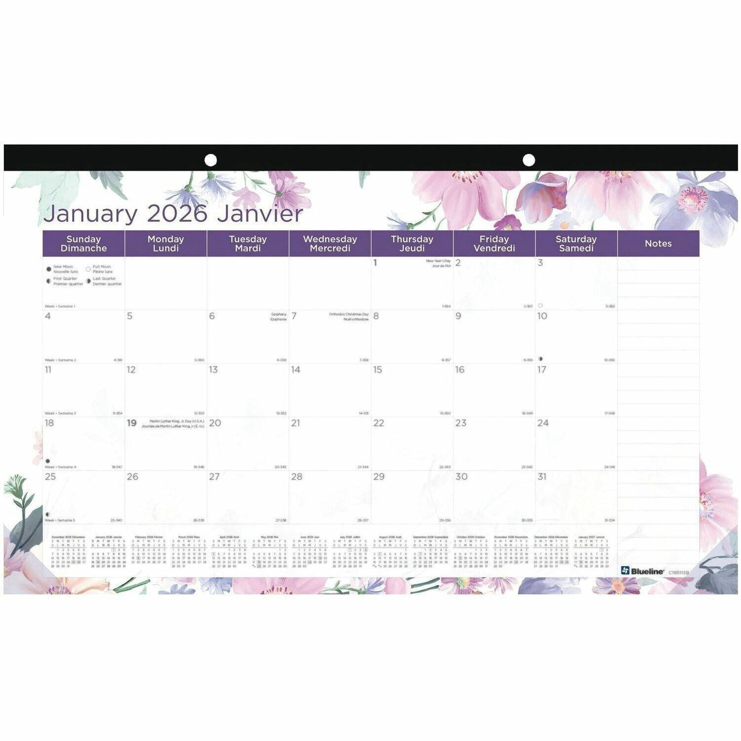 Blueline Passion Monthly Desk Pad Calendar, 17-3/4" x 10-7/8" , Bilingual