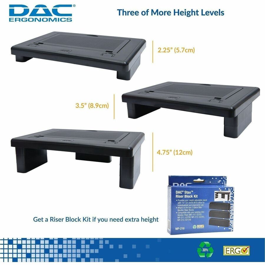 DAC&reg; Stax MP-219 Height and Angle Adjustable Convertible Monitor, Laptop, Printer Stand - 02260