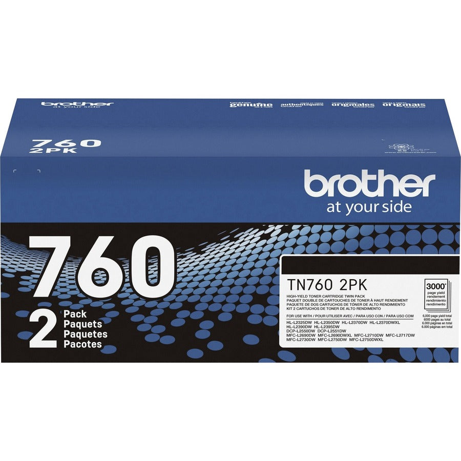 Brother TN760 Original High Yield Laser Toner Cartridge - Twin-pack - Black - 2 / Pack - TN760 2PK