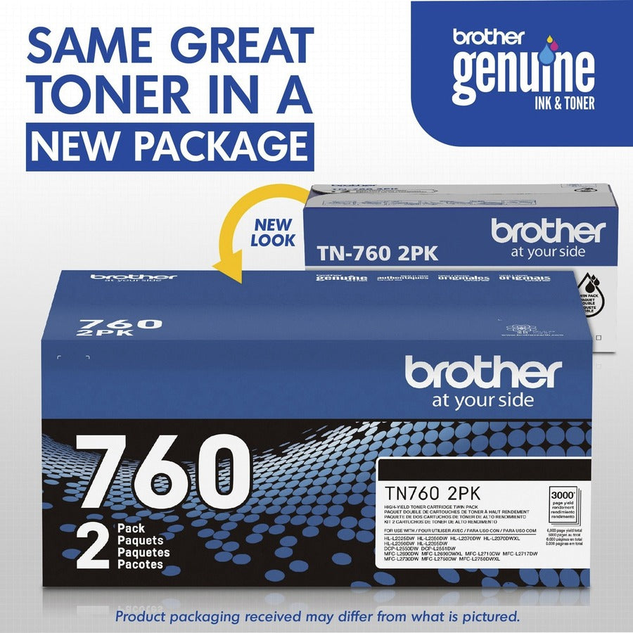 Brother TN760 Original High Yield Laser Toner Cartridge - Twin-pack - Black - 2 / Pack - TN760 2PK