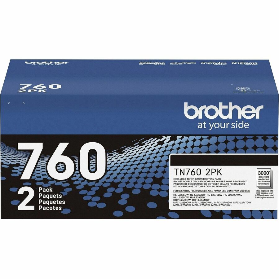 Brother TN760 Original High Yield Laser Toner Cartridge - Twin-pack - Black - 2 / Pack - TN760 2PK