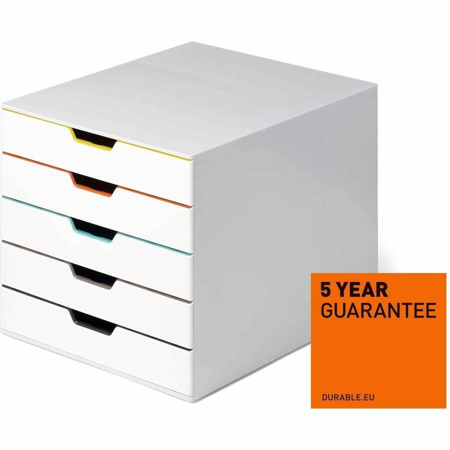 DURABLE VARICOLOR MIX 5 Drawer Desktop Storage Box, White/Multicolor - 762527