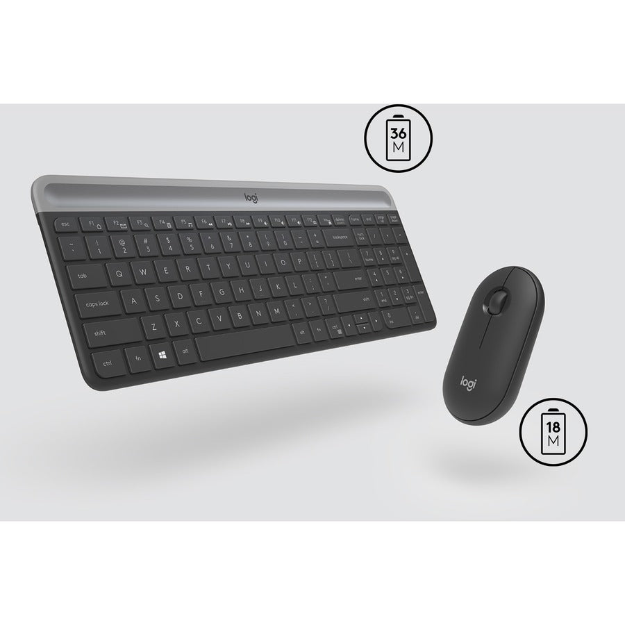 Logitech MK470 Slim Wireless Keyboard and Mouse Combo - Modern Compact Layout, Ultra Quiet - Graphite - 920-009437