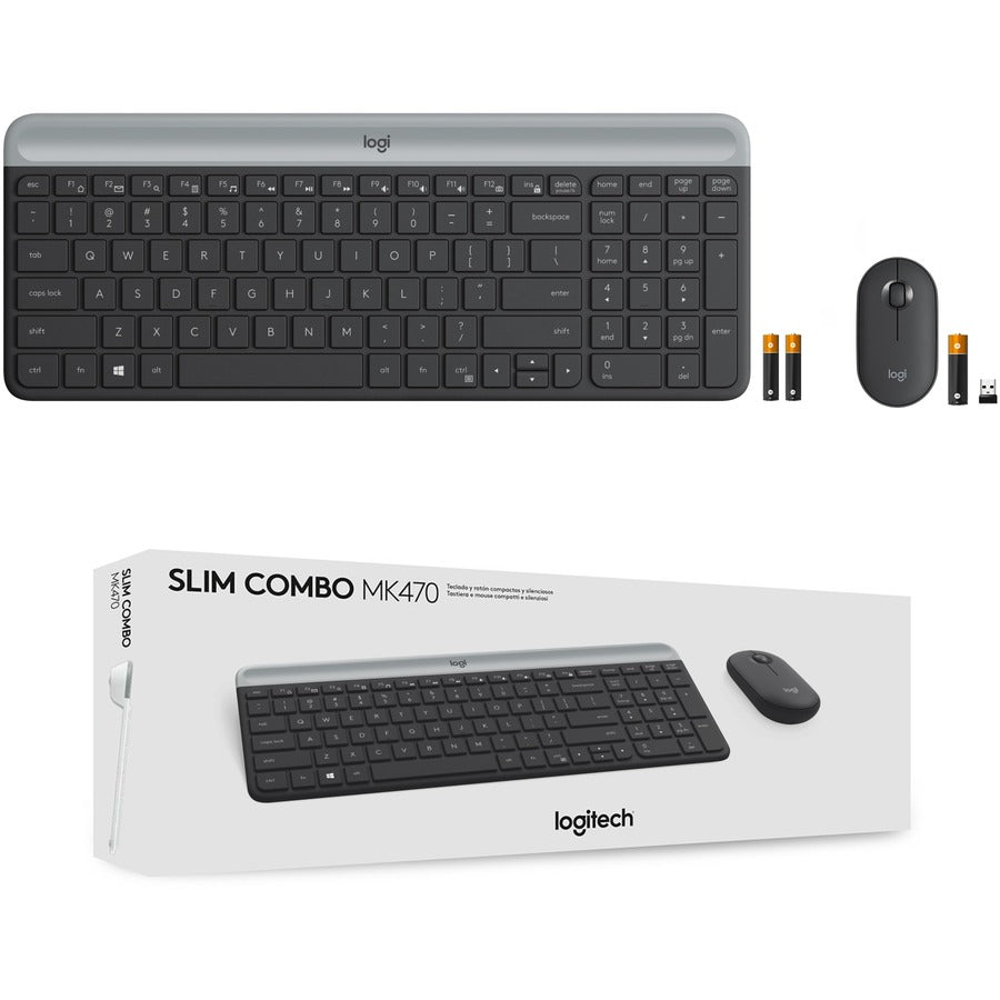 Logitech MK470 Slim Wireless Keyboard and Mouse Combo - Modern Compact Layout, Ultra Quiet - Graphite - 920-009437