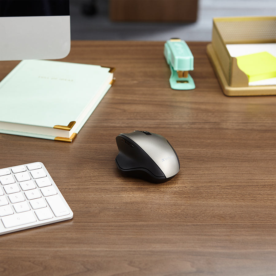 Verbatim Silent Ergonomic Wireless Blue LED Mouse - Graphite - 70242