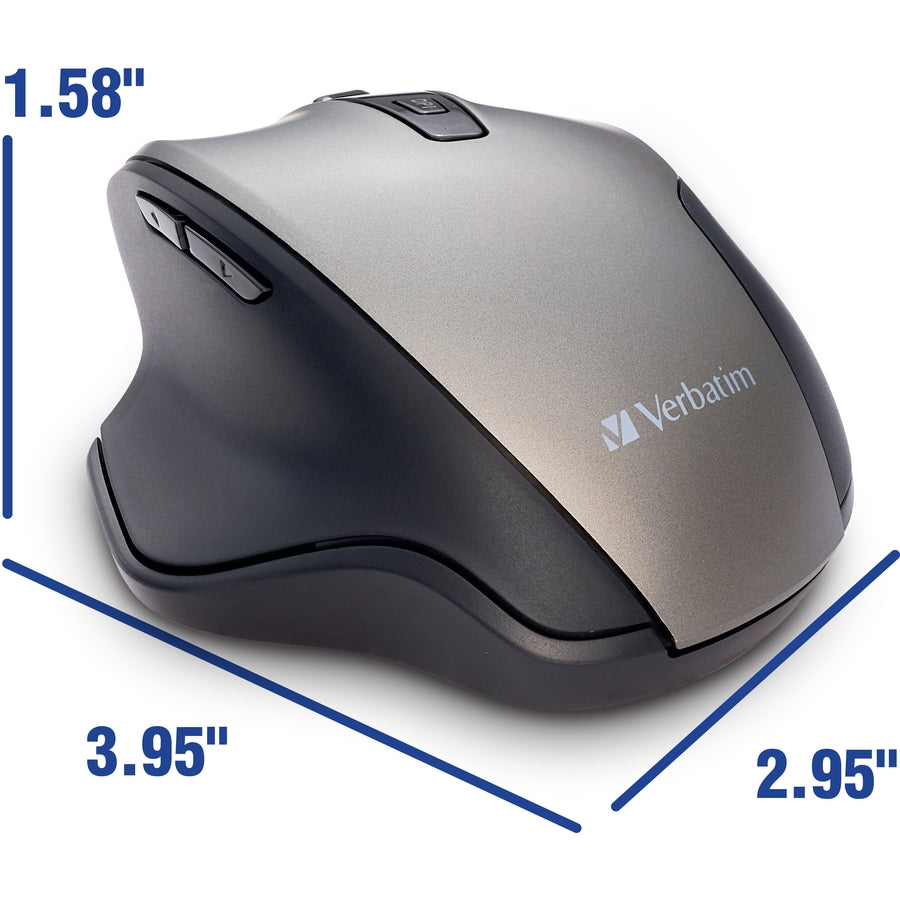 Verbatim Silent Ergonomic Wireless Blue LED Mouse - Graphite - 70242