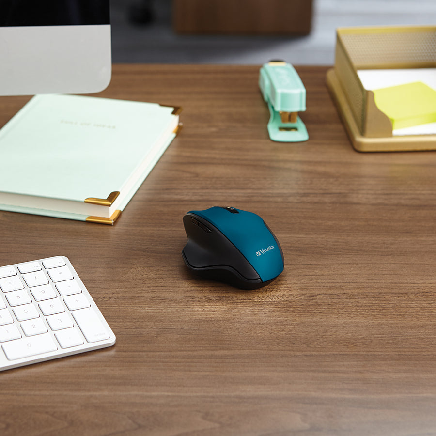 Verbatim Silent Ergonomic Wireless Blue LED Mouse - Dark Teal - 70244