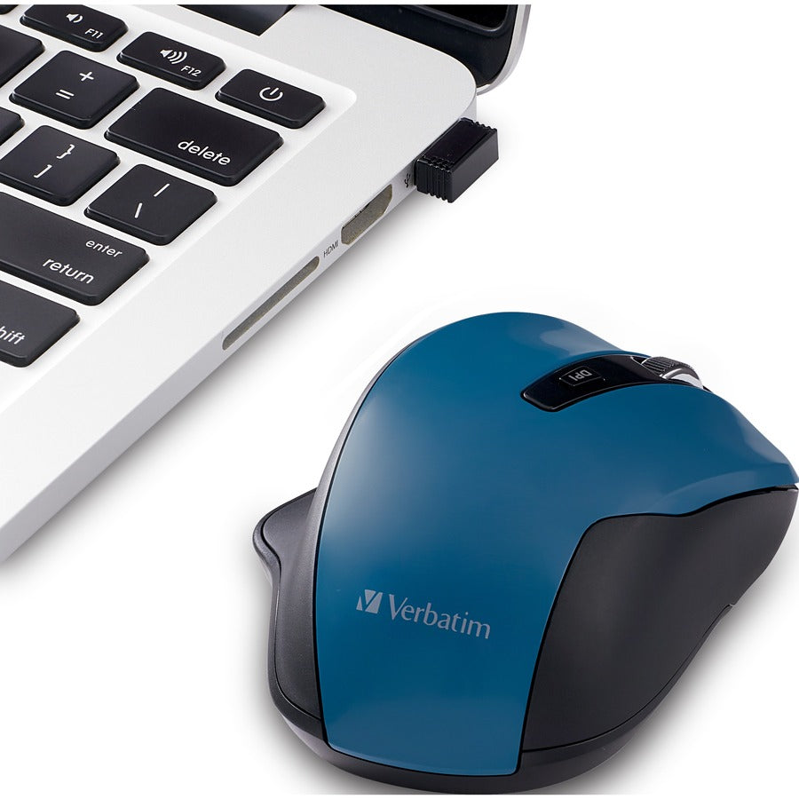Verbatim Silent Ergonomic Wireless Blue LED Mouse - Dark Teal - 70244