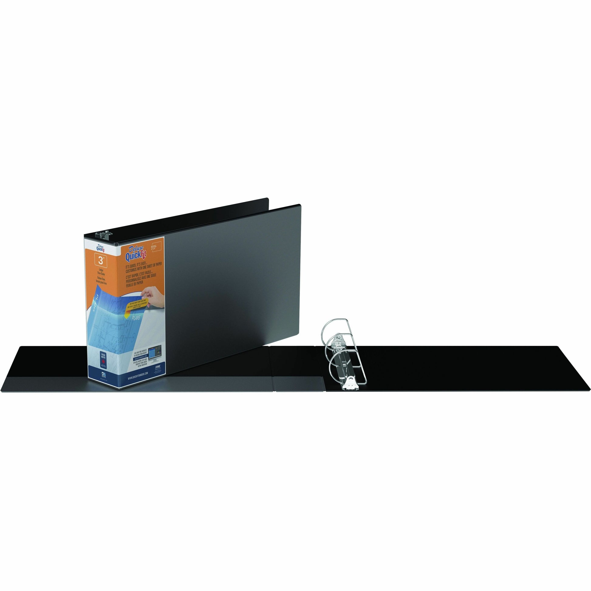 QuickFit Heavy-Duty Landscape 3-Ring Binder, D-Ring, View Binder, 3 Inch, Black