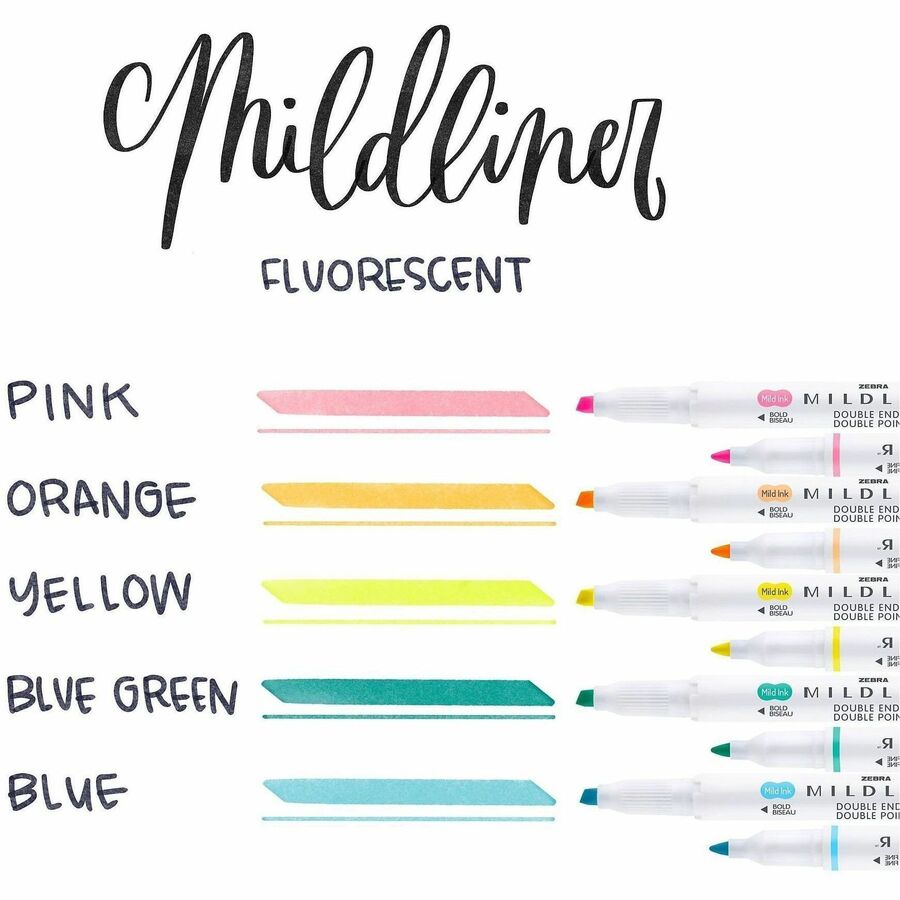 Zebra Pen Mildliner Double Ended Highlighter Assorted Fluorescent 5Pk - 78105