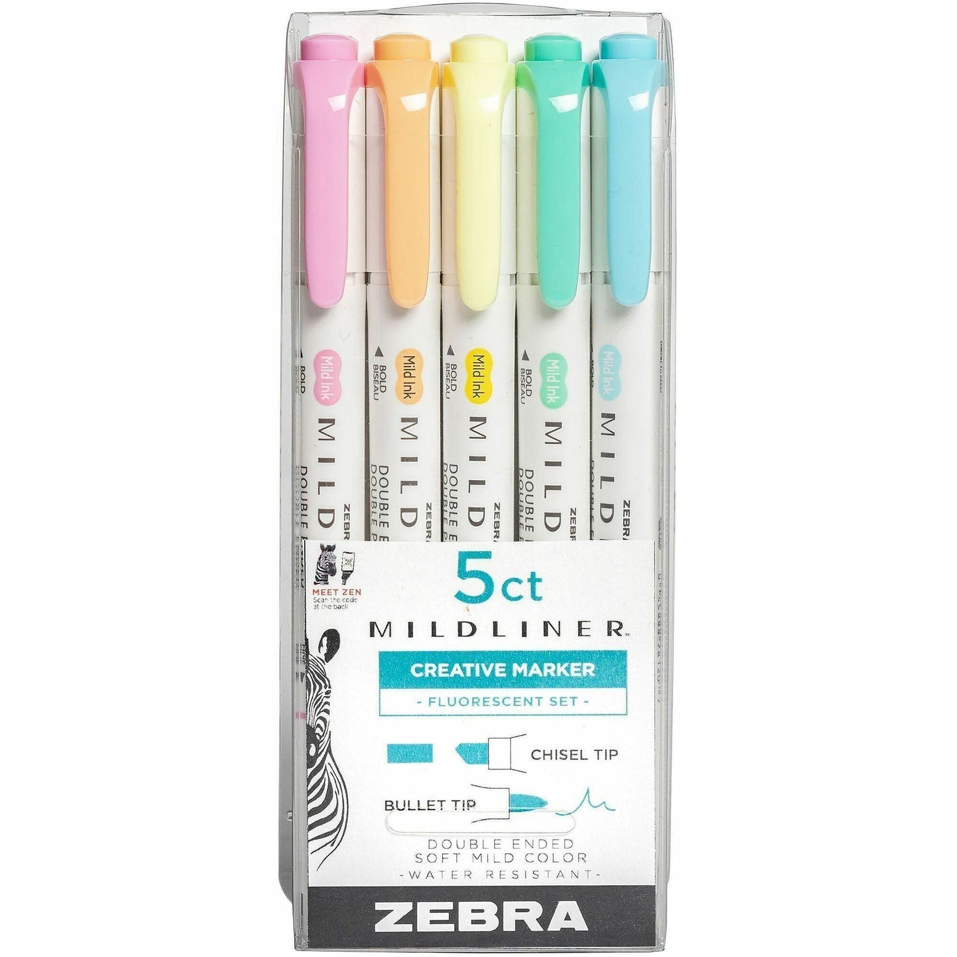 Zebra Pen Mildliner Double Ended Highlighter Assorted Fluorescent 5Pk