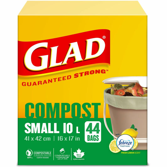 Glad 100% Compostable Bags - Small 10 Litres - Lemon scent, 44 Compost Bags