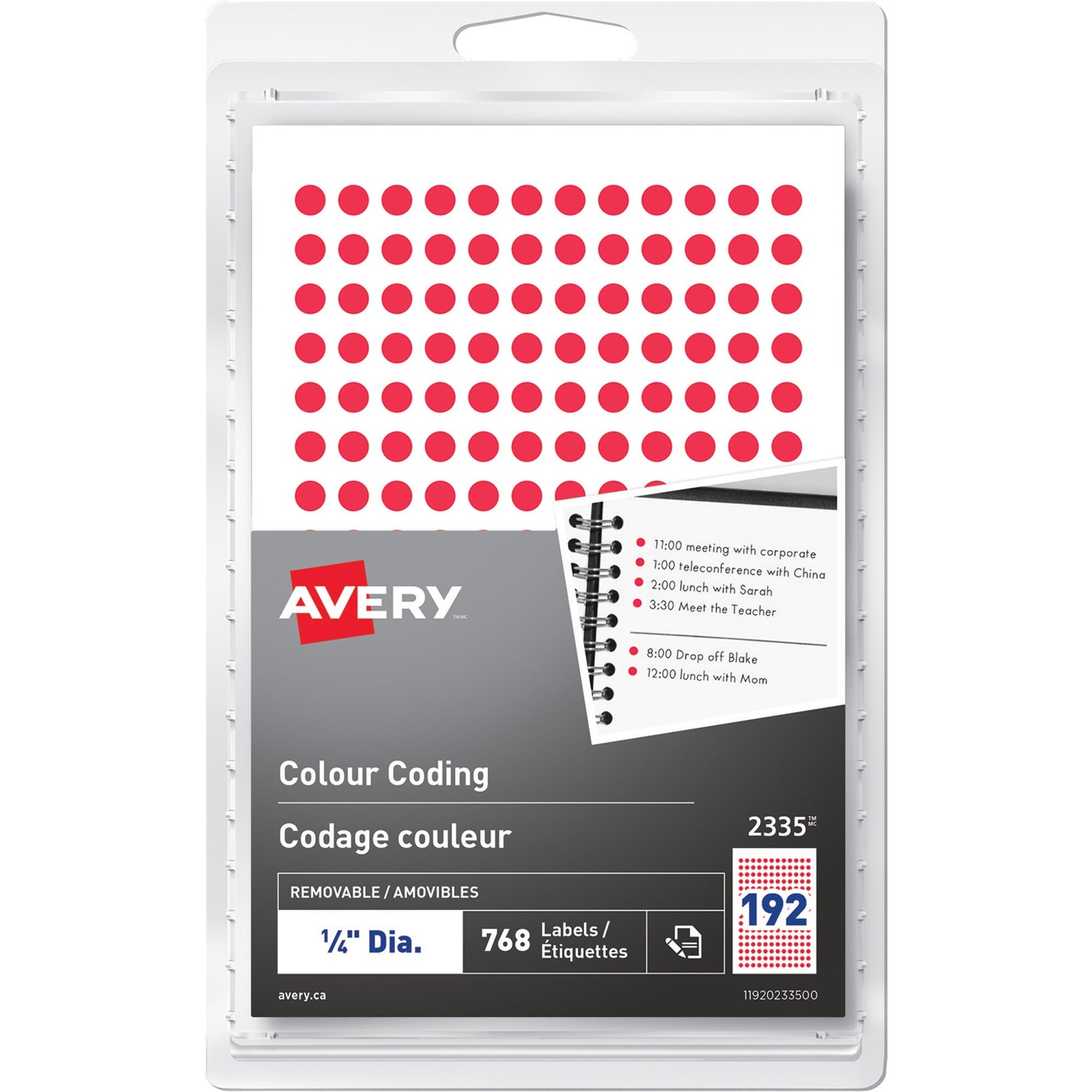 Avery&reg; Removable Colour Coding LabelsHandwrite, 1/4" , Red