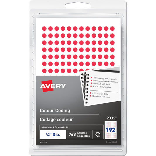 Avery&reg; Removable Colour Coding LabelsHandwrite, 1/4" , Red
