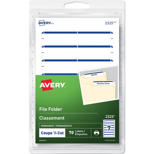 Avery&reg; File Folder Labelsfor Laser and Inkjet Printers, 3-1/2" x 1/3" , Blue