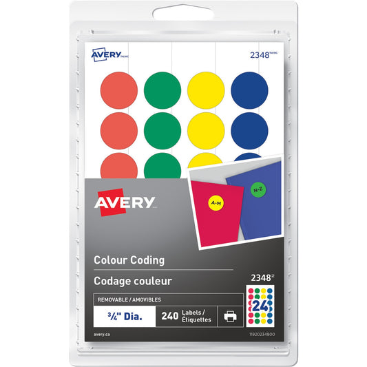 Avery&reg; Removable Colour Coding Labelsfor Laser and Inkjet Printers, 3/4"