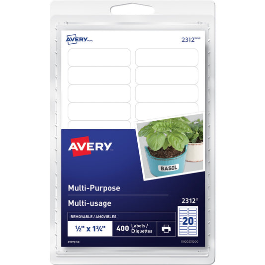 Avery&reg; Multi-Purpose Removable Labelsfor laser or inkjet printers, 1/2" x 1-3/4"