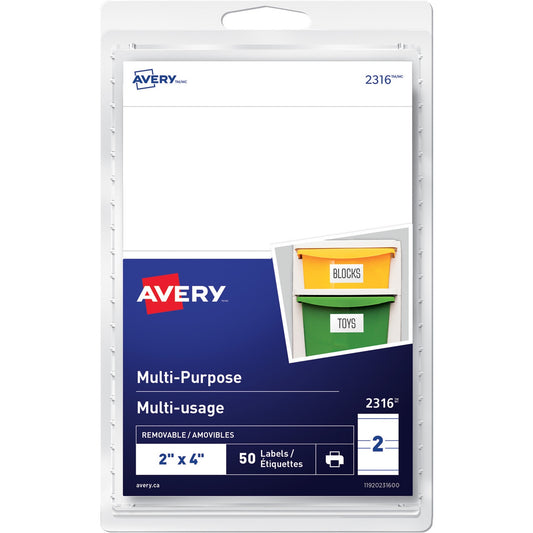 Avery&reg; Multi-Purpose Removable Labelsfor laser and inkjet printers, 2" x 4"