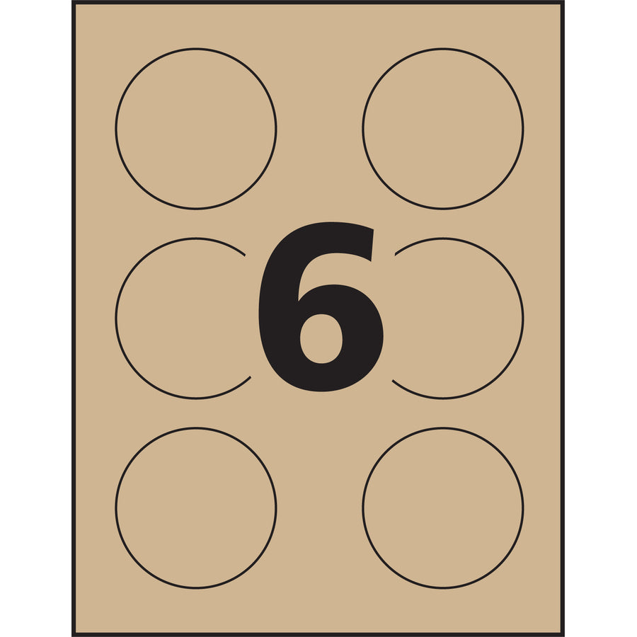 Kraft Brown Round Labels 3" Diameter, Permanent Adhesive, for Laser and Inkjet Printers - 22813