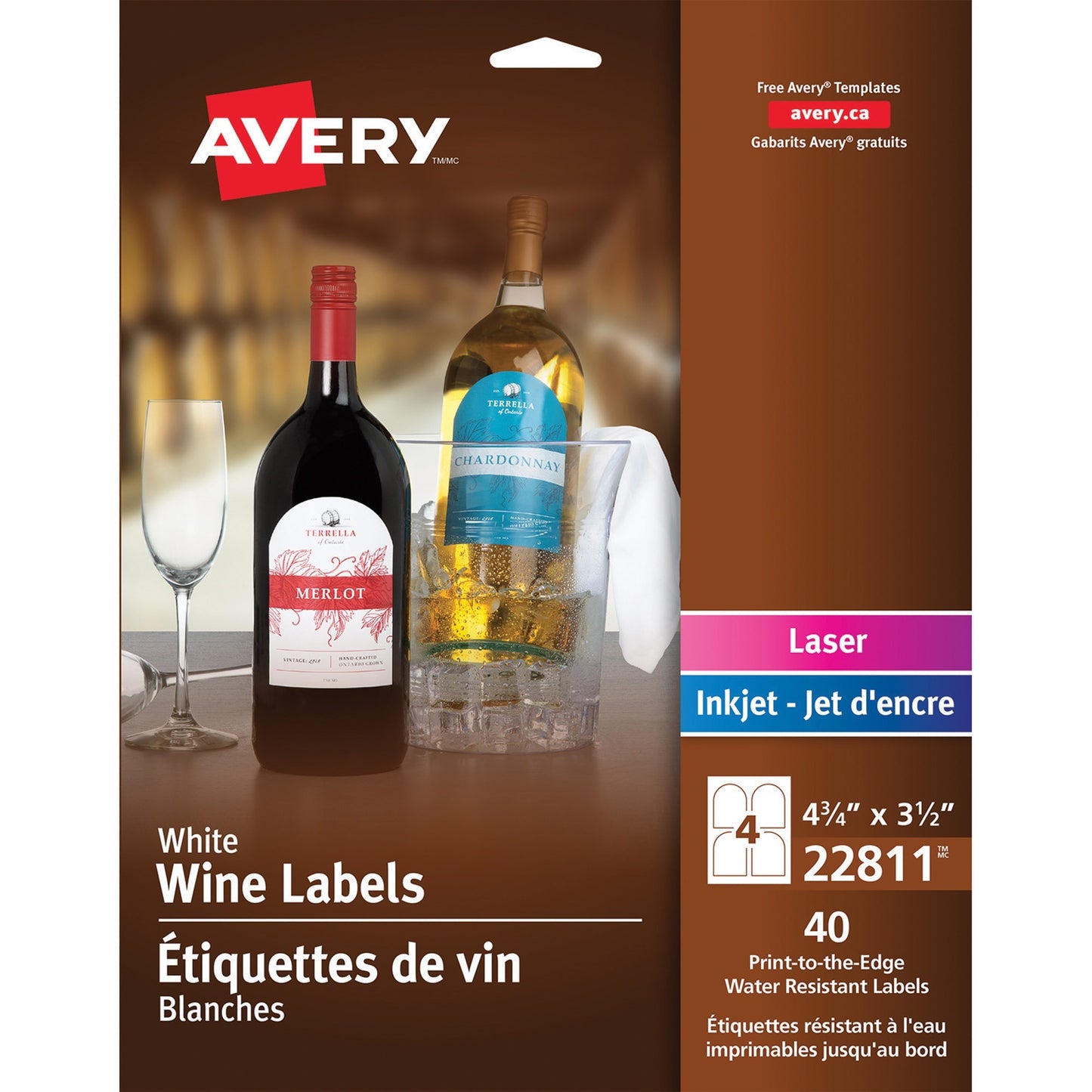 Avery&reg; White Arched Wine Bottle Labels 4¾" x 3-1/2" , Permanent Adhesive, for Laser and Inkjet Printers