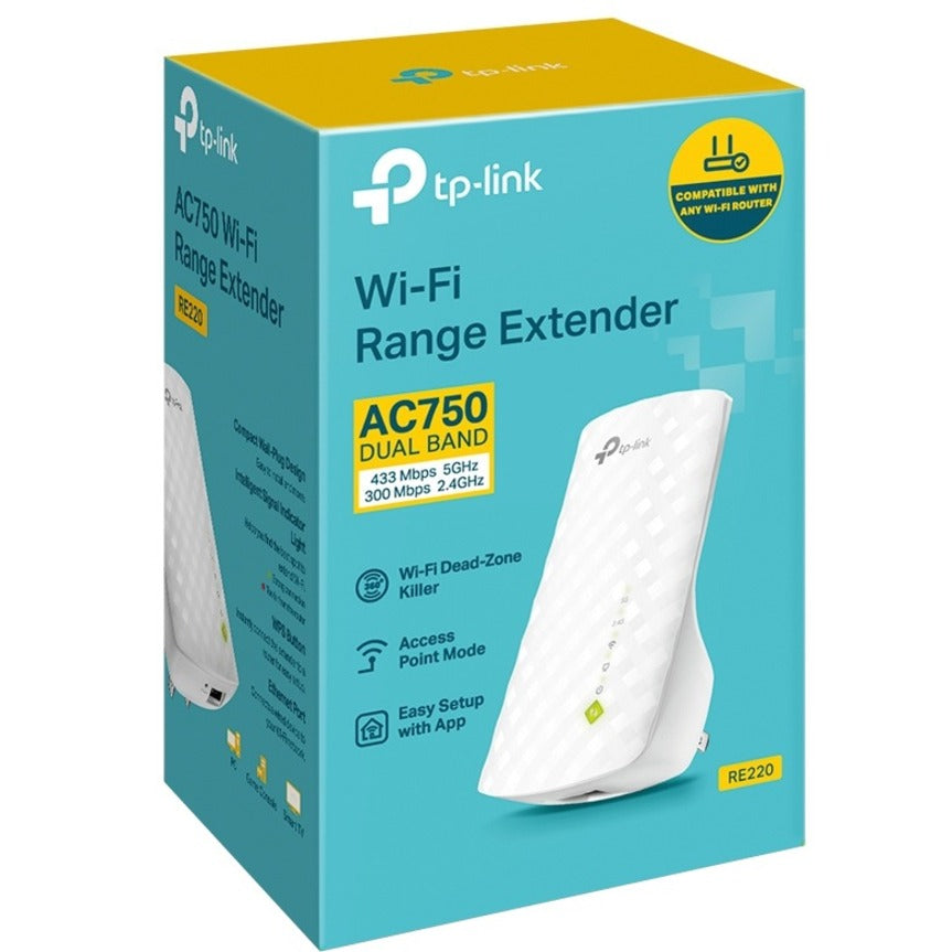 TP-Link RE220 Dual Band IEEE 802.11ac 750 Mbit/s Wireless Range Extender - RE220