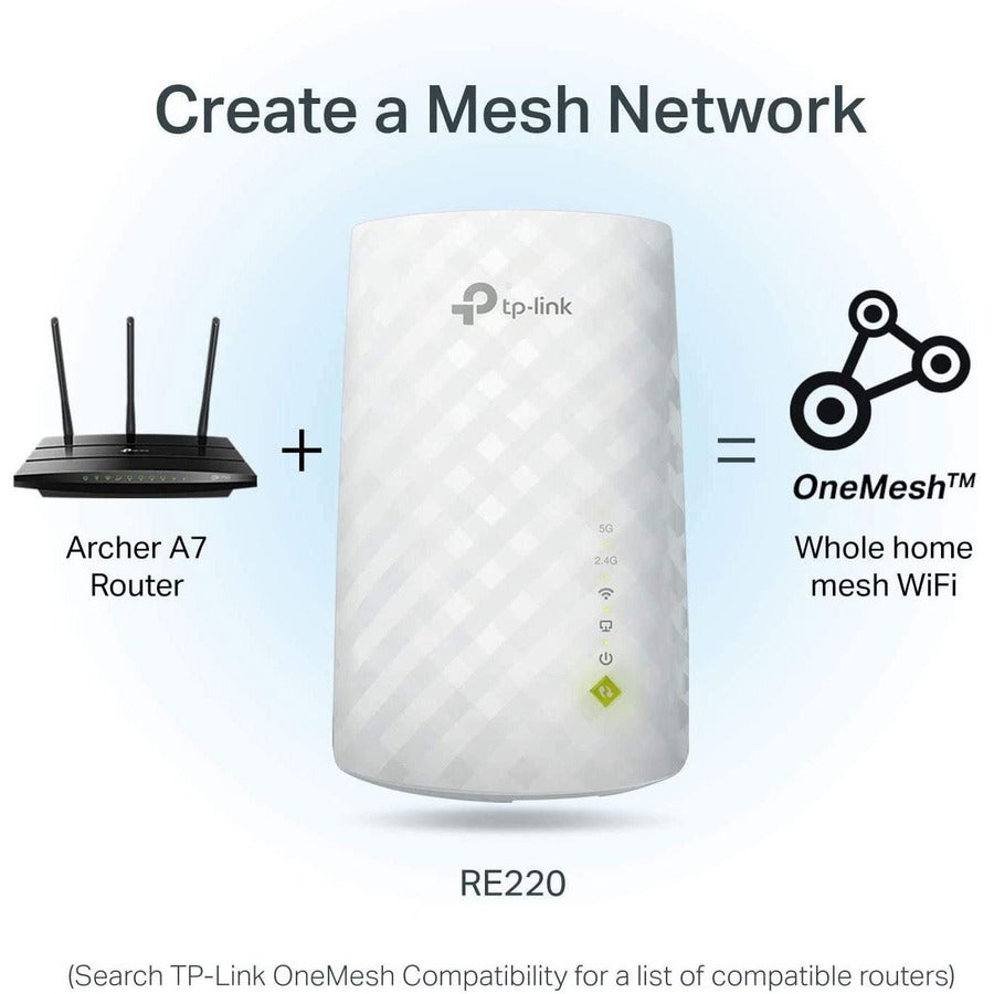 TP-Link RE220 Dual Band IEEE 802.11ac 750 Mbit/s Wireless Range Extender - RE220