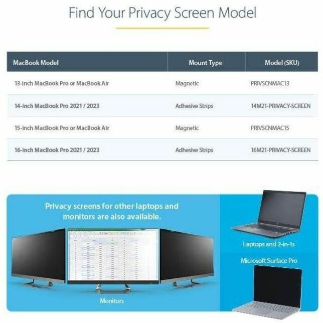 StarTech.com Laptop Privacy Screen for 13 inch MacBook Pro & Air - Magnetic Removable Security Filter - Blue Light Reducing - Matte/Glossy - PRIVSCNMAC13
