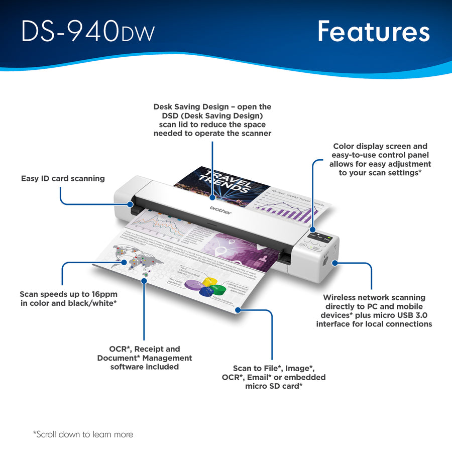 Brother DSMobile DS-940DW Sheetfed Scanner - 1200 dpi Optical - DS940DW