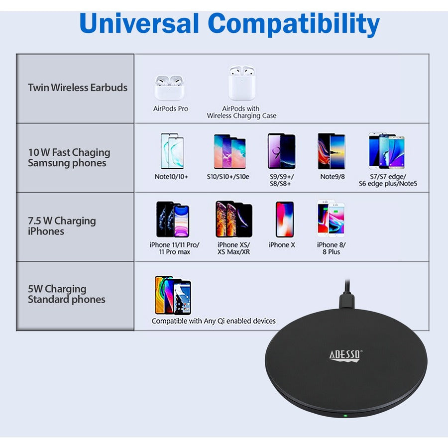 Adesso 10W Max Qi-Certified Wireless Charger - AUH-1010