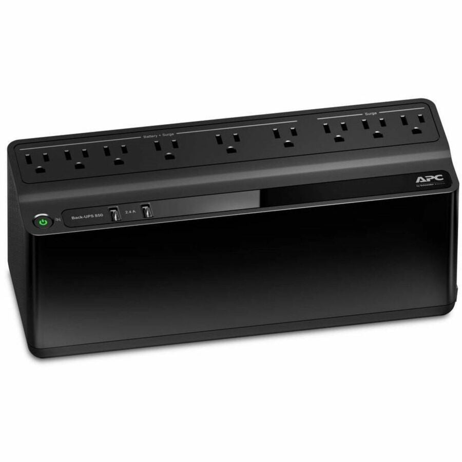 APC Back-UPS 850VA, 120V, 2 USB charging ports, 9 NEMA outlets (3 surge) - BE850G2