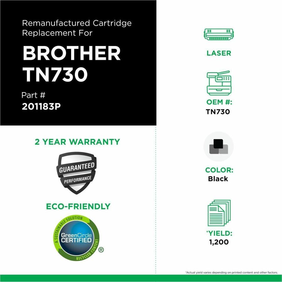 CIG Remanufactured Laser Toner Cartridge TN730 (Brother TN730) - Black - 1 Each - 201183P