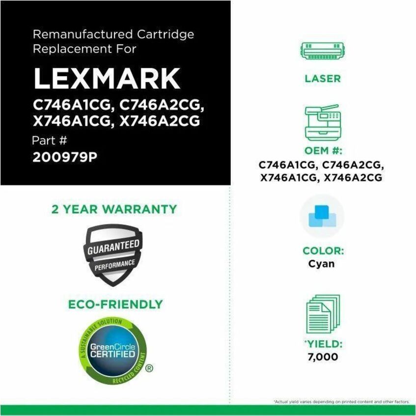 Office Depot 200979P Remanufactured Standard Yield Laser Toner Cartridge - Single Pack C746 (C746A2CG) - Cyan Each - 200979P