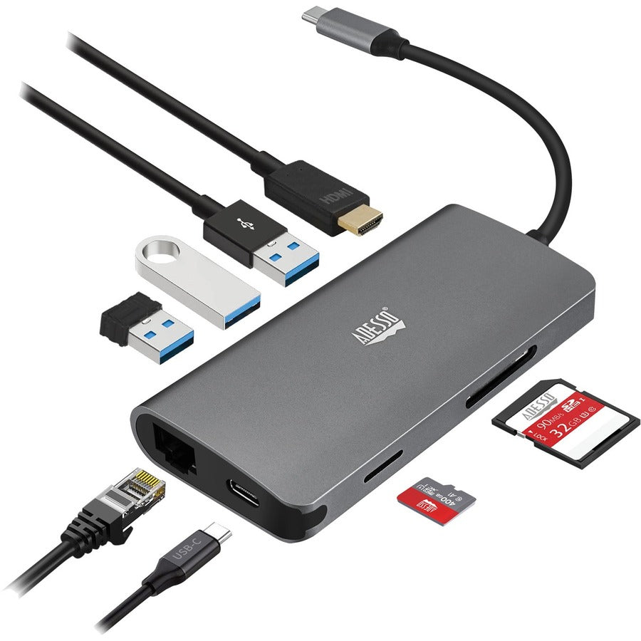 Adesso 8-in-1 USB-C Multi-Port Docking Station - AUH-4030
