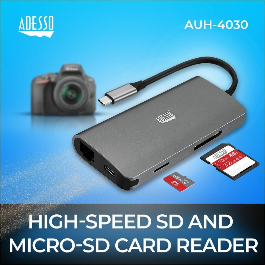 Adesso 8-in-1 USB-C Multi-Port Docking Station - AUH-4030