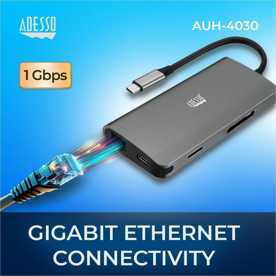Adesso 8-in-1 USB-C Multi-Port Docking Station - AUH-4030