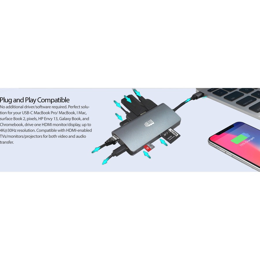 Adesso 8-in-1 USB-C Multi-Port Docking Station - AUH-4030