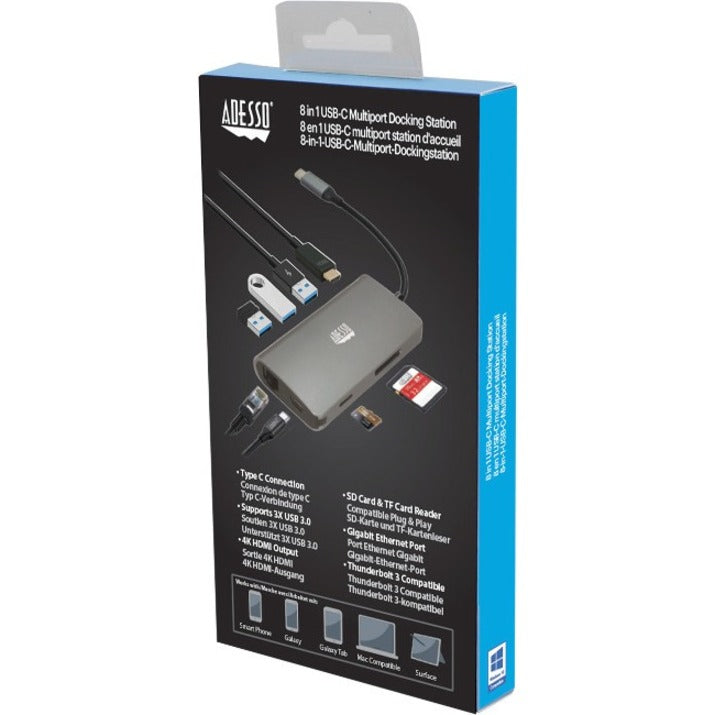 Adesso 8-in-1 USB-C Multi-Port Docking Station - AUH-4030