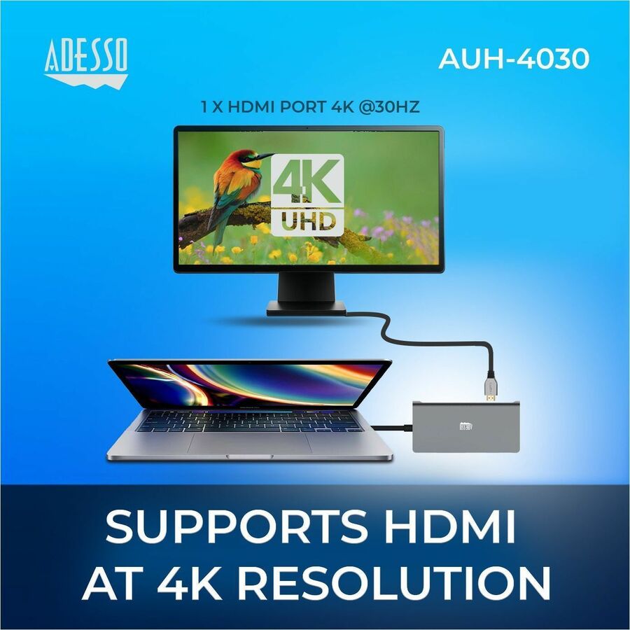 Adesso 8-in-1 USB-C Multi-Port Docking Station - AUH-4030
