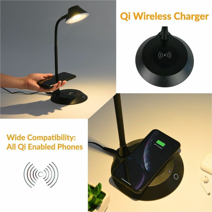 DAC&reg; MP-323 LED Desk Lamp With Wireless Charger, Black - 02343
