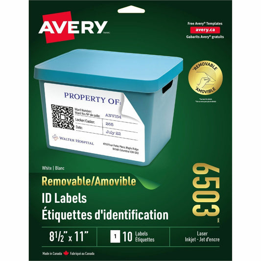 Avery&reg; Removable ID Labelsfor Laser and Inkjet Printers, 8-1/2" x 11"
