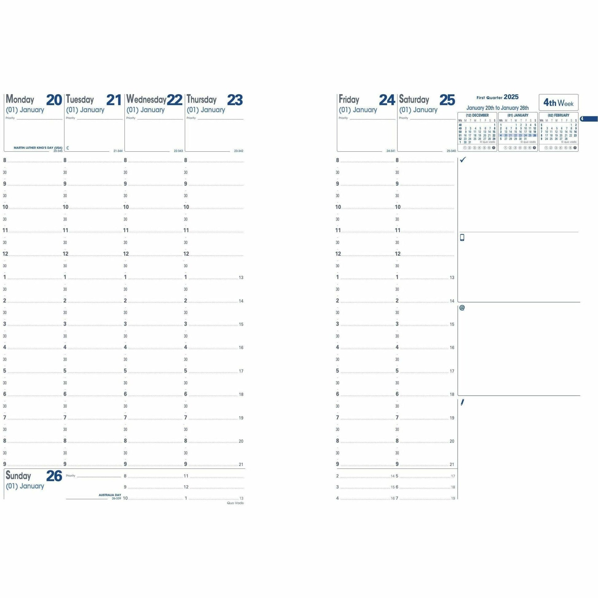 Quo Vadis Minister Weekly Planner Refill, 9-1/2" x 6-1/4" , English