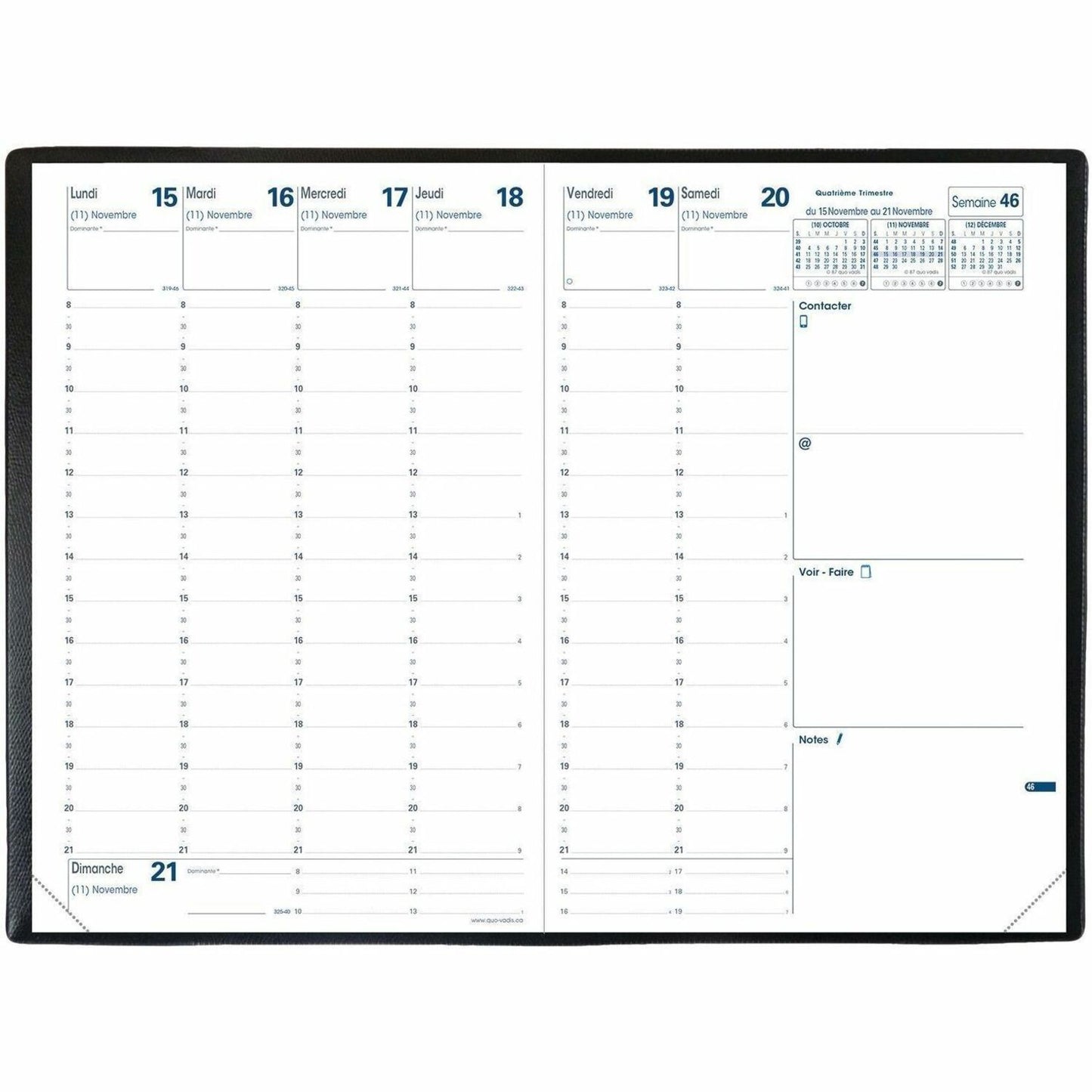 Quo Vadis Minister Weekly Planner Refill, 9-1/2" x 6-1/4" , French
